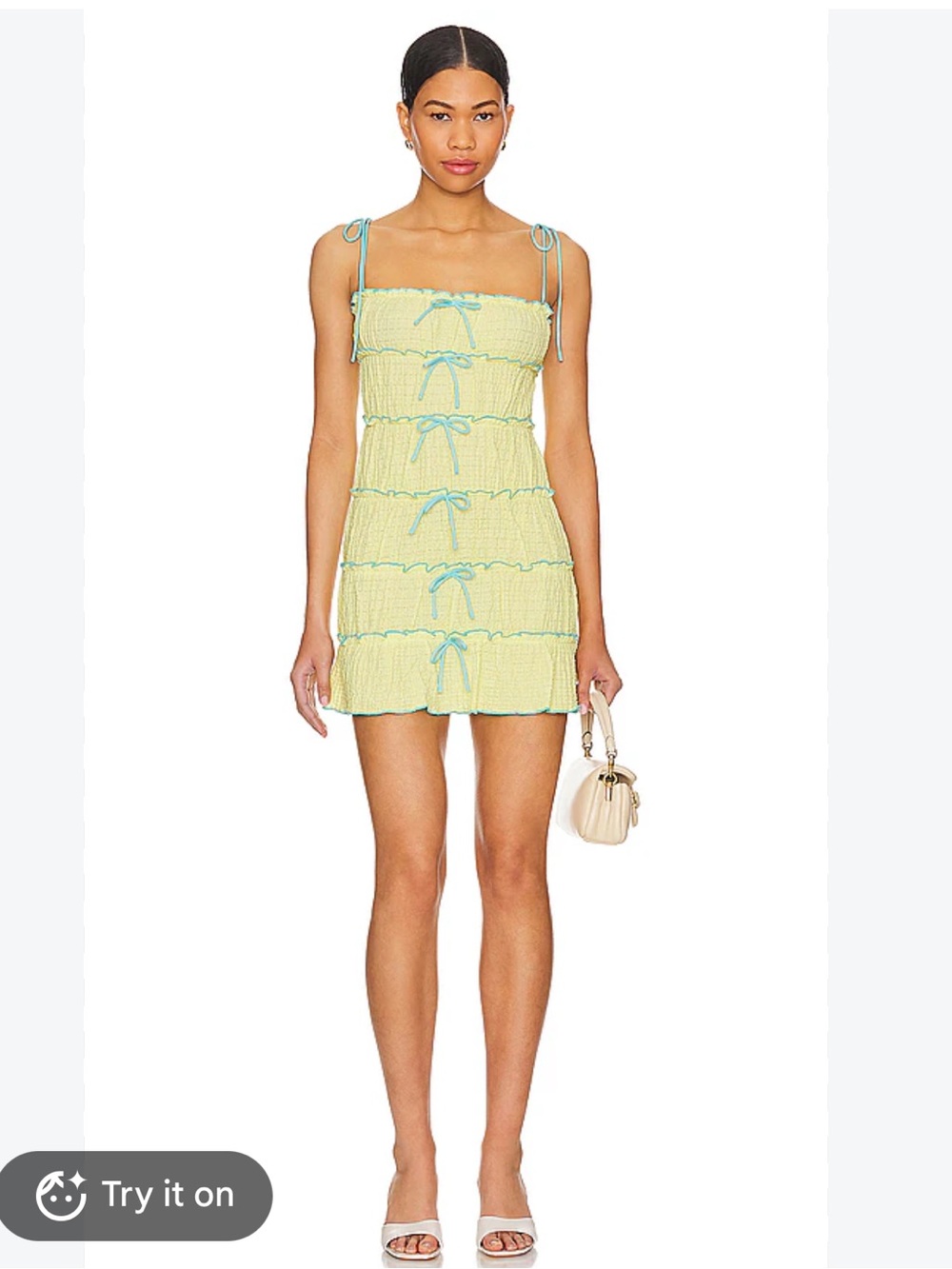 MAJORELLE Mathilda Lemon Yellow Bow Mini Dress